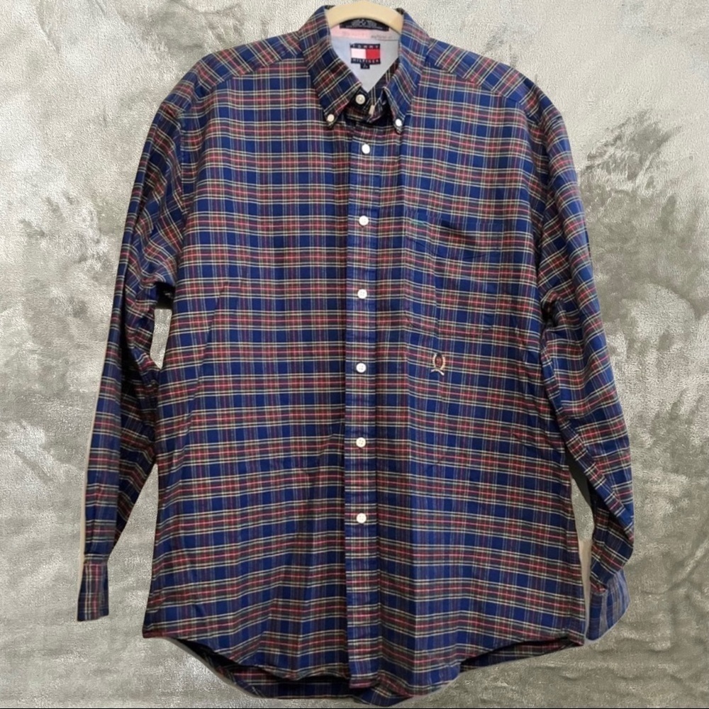 Vintage 90s Tommy Hilfiger Heavyweight Plaid Button Down Shirt Mens Large L
